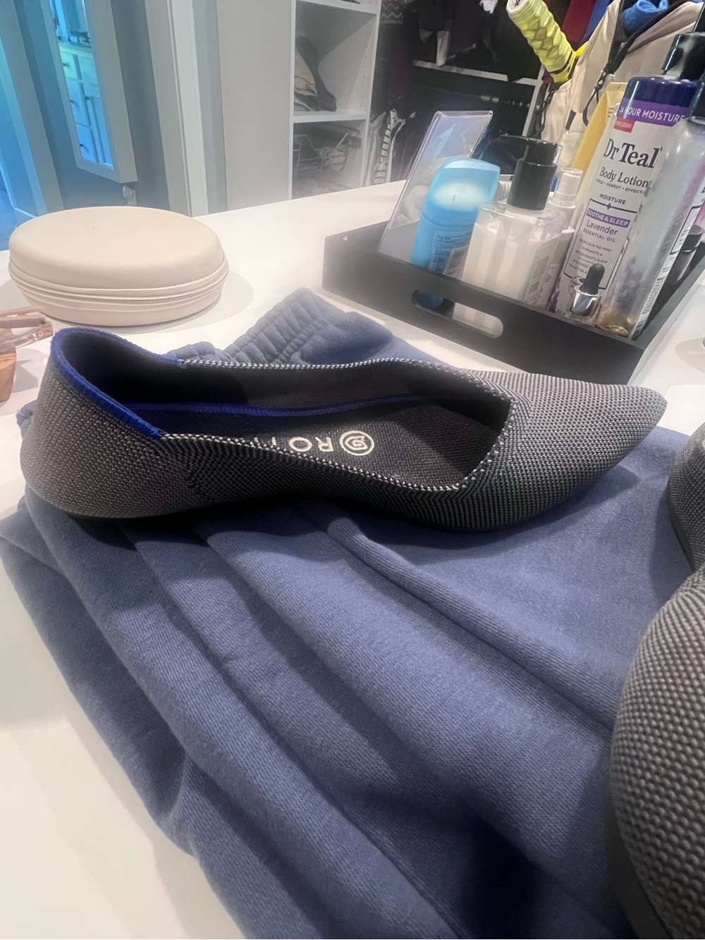 Rothy's Gray Ballet Flat with Blue Inner Trim